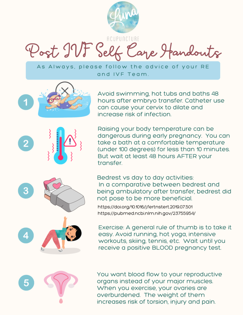 Self Care handouts
After your IVF transfer
A girl doing exercise
Vitamins
Acupuncture
Vegetables and fruits
